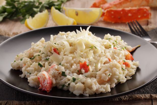 Risotto al granchio e salmone (Risotto de caranguejo e salmão)