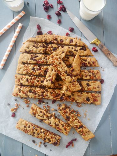 Cookies sticks de nozes pecan e cranberries