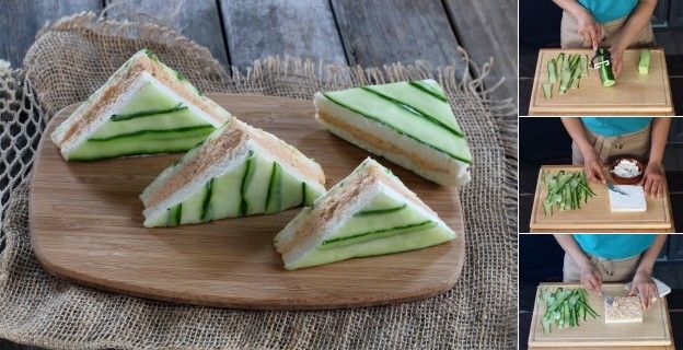 Mini sandwich club com pepino e salmão