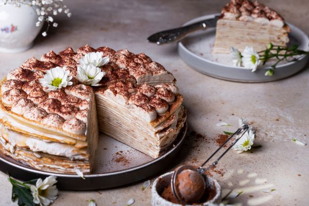 Bolo de tiramisu de mil crêpes