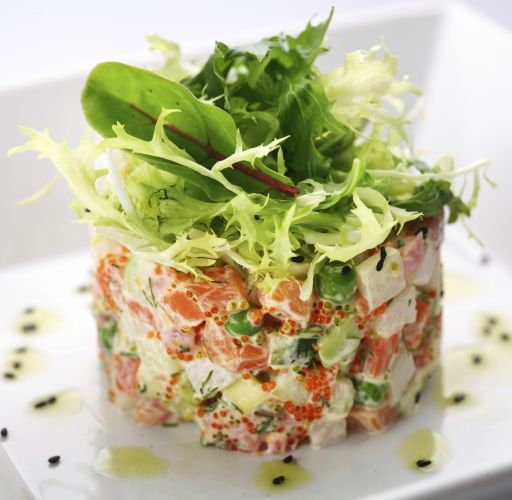 Tartare de salmão e pepino