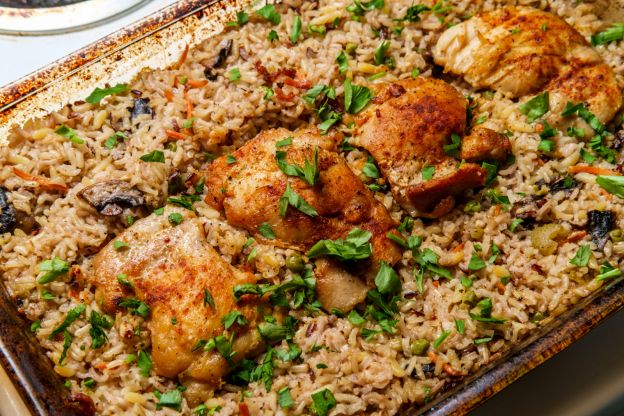 Arroz ao forno com frango