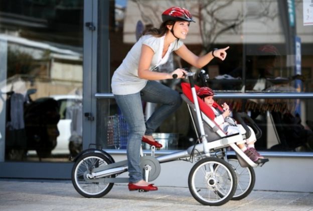 4 - Bicicleta com carrinho de bebê integrado