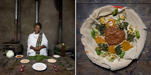 Etiópia - Crepes com curry e vegetais.