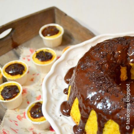 Bolo de abóbora e azeite com cobertura de chocolate